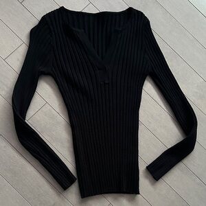 Elegant Black Ribbed Women's Sweater